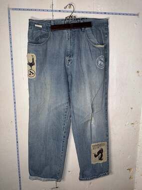 Vintage Davoucci Baggy Y2K Hip Hop Patchwork Denim Jeans Size 42x33